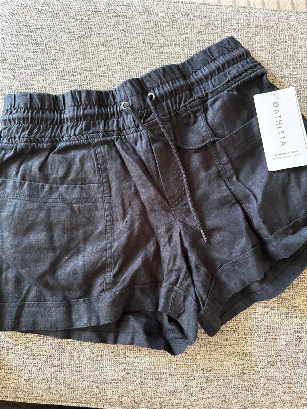 Athleta Cabo linen 4” shorts black 6